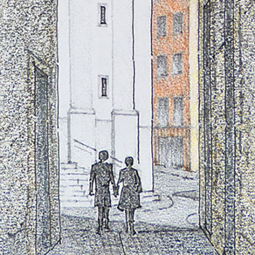 Steeg in Lissabon, Portugal, Tekening